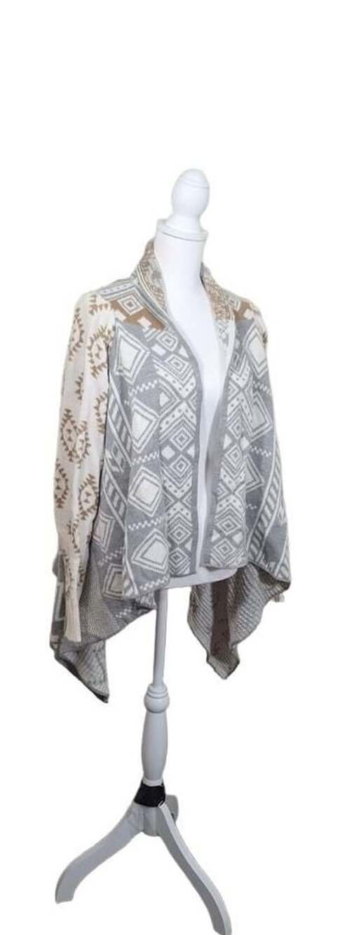Hippie Rose Open Front Cardigan Sweater XL Grey Tan Southwestern Aztec Draped